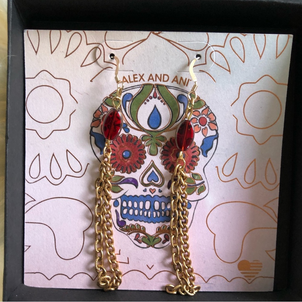 NEW Alex and Ani Crimson Dangle Chain Beaded Earrings